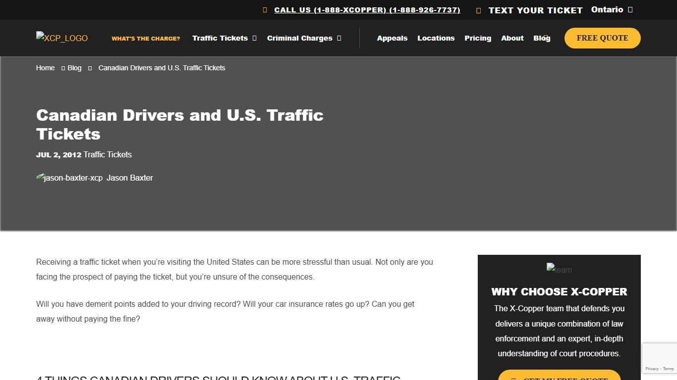 Canadian Drivers and US Traffic Tickets X-Copper